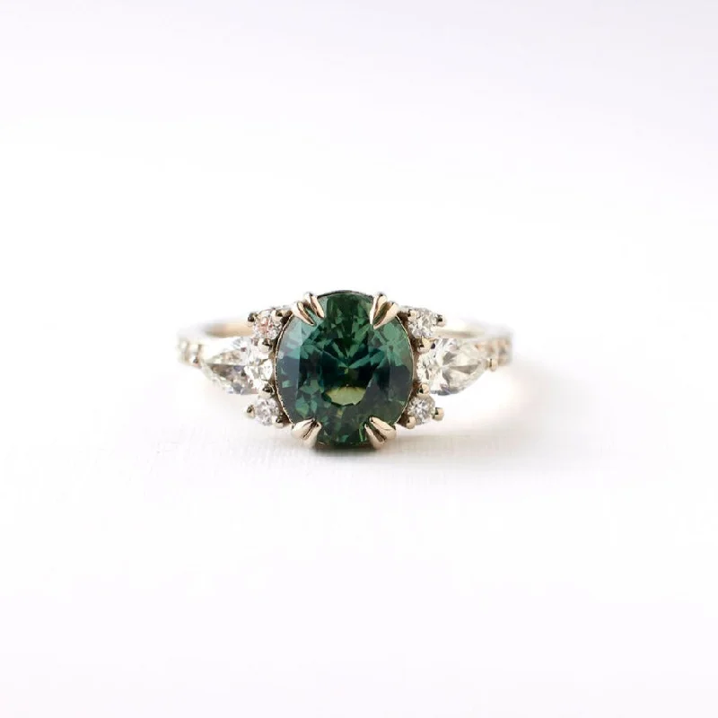 Cushion - Cut Halo Engagement Rings with a Platinum Band and Micro - Pave DetailsRosalind Ring - 2.56 Carat Green Oval Sapphire