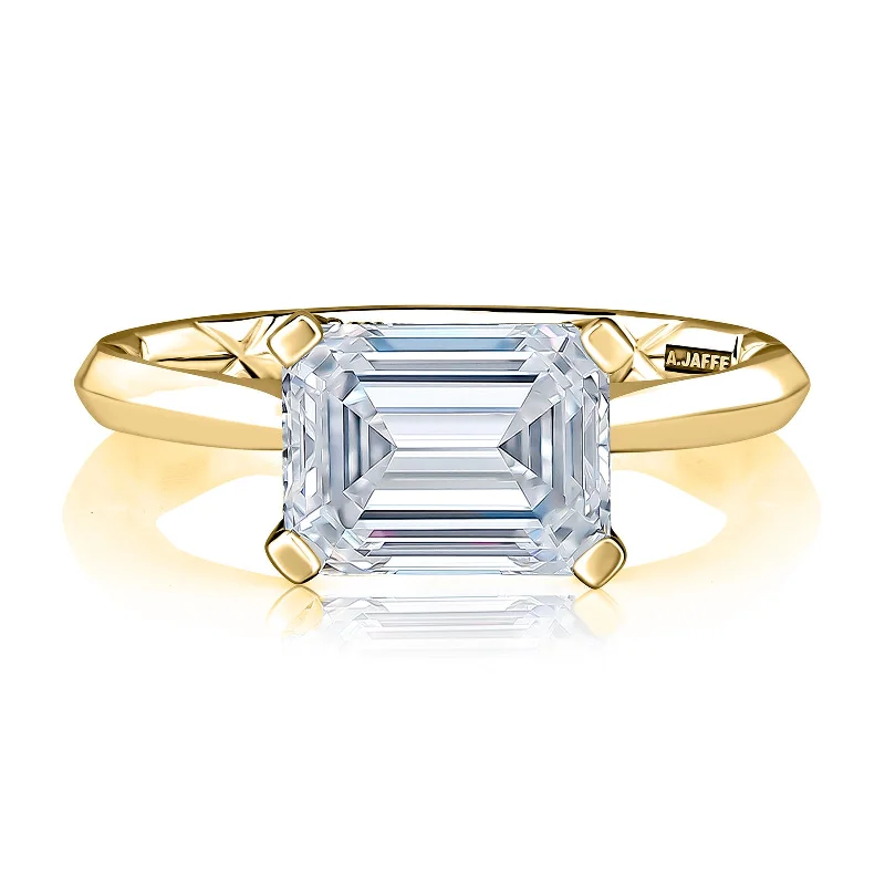 Vintage - Inspired Engagement Rings with Filigree Work and Emerald - Cut Center StoneDiamond Semi Mount Ring | 14k Yellow (3.00ct Head)