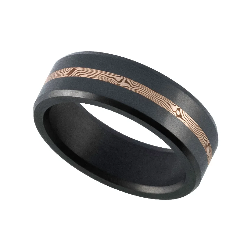 Vintage - Style Filigree Wedding Bands in 14K Gold for a Romantic and Antique - Inspired AestheticElysium Ares Matte Black Diamond Wedding Ring with 14 Carat Rose Gold Mokume Inlay