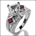 Emerald Cut Engagement Rings with Platinum Gallery and Split Shank DesignEngagement 1.25 Princess Diamond CZ Ruby Bezel Cubic Zirconia Cz Ring