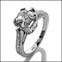 Emerald Cut Engagement Rings with Platinum Gallery and Split Shank DesignEngagement 1.5 Asscher Engraved Shank Pave Cubic Zirconia Cz Ring