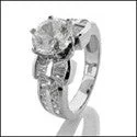 Emerald Cut Engagement Rings with Platinum Gallery and Split Shank DesignEngagement 2 Ct Brilliant CZ Bandaguettes Small Round Channel Cubic Zirconia Cz Ring