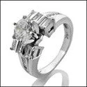 Emerald Cut Engagement Rings with Platinum Gallery and Split Shank DesignEngagement Round 1 Ct Center Baguettes Ct small Round Cubic Zirconia Cz Ring