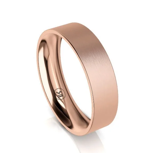 Men's Tungsten Carbide Wedding Bands with a Matte Finish and Grooved Details for a Modern and Durable OptionFlat Band Comfort Fit Wedding Ring (AG) - Rose Gold