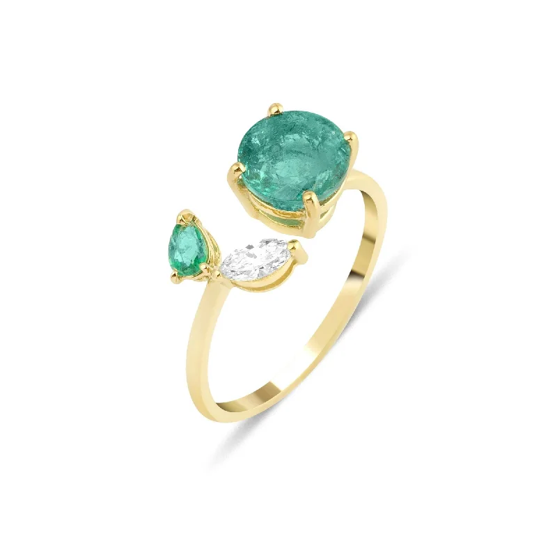 Aquamarine Gemstone Rings in 9K Gold with a Bezel Setting for a Modern and Secure FitArtisia Leaf 18K Gold Ring w. Emeralds