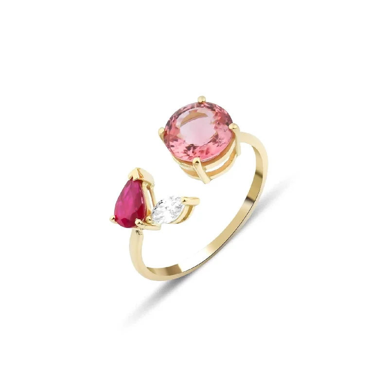 Tanzanite Gemstone Rings in 10K Gold with a Trilogy Design for a Sophisticated GiftArtisia Leaf 18K Gold Ring w. Diamond, Ruby & Pink Tourmaline