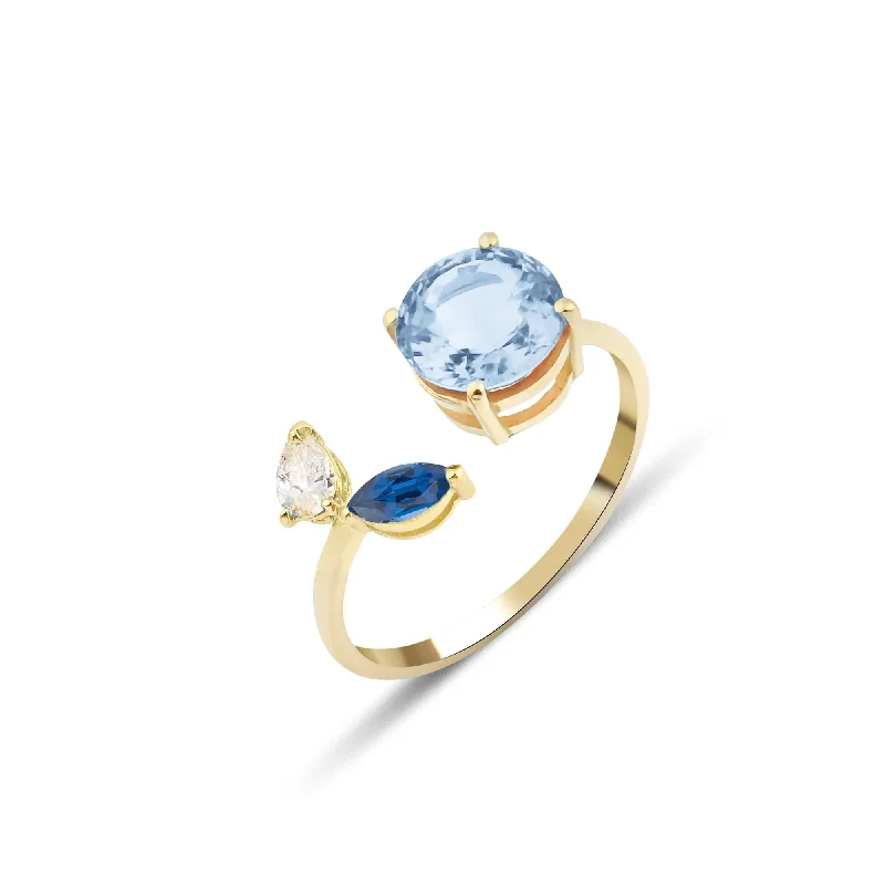 Opal Gemstone Rings in Rose Gold with a Milgrain Edge for a Feminine and Romantic StyleArtisia Leaf 18K Gold Ring w. Aquamarine, Diamond & Sapphire