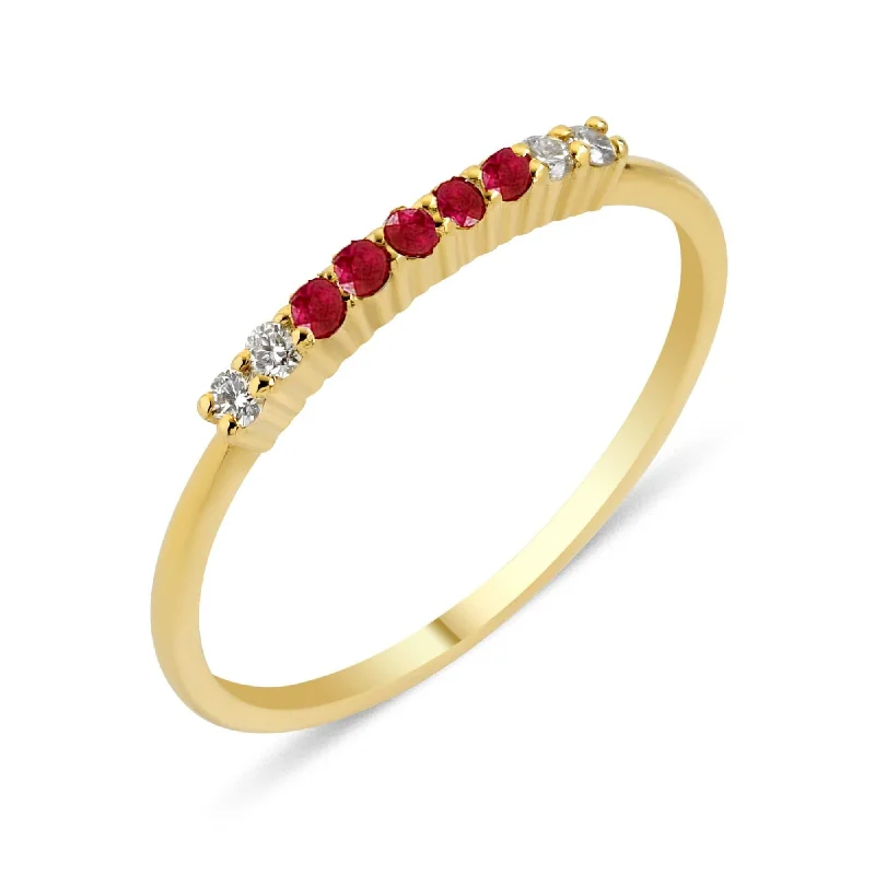 Topaz Gemstone Rings in 10K Gold with a Channel - Set Design for a Contemporary and Durable OptionLara Bar 18K Gold Ring w. Diamonds & Rubies