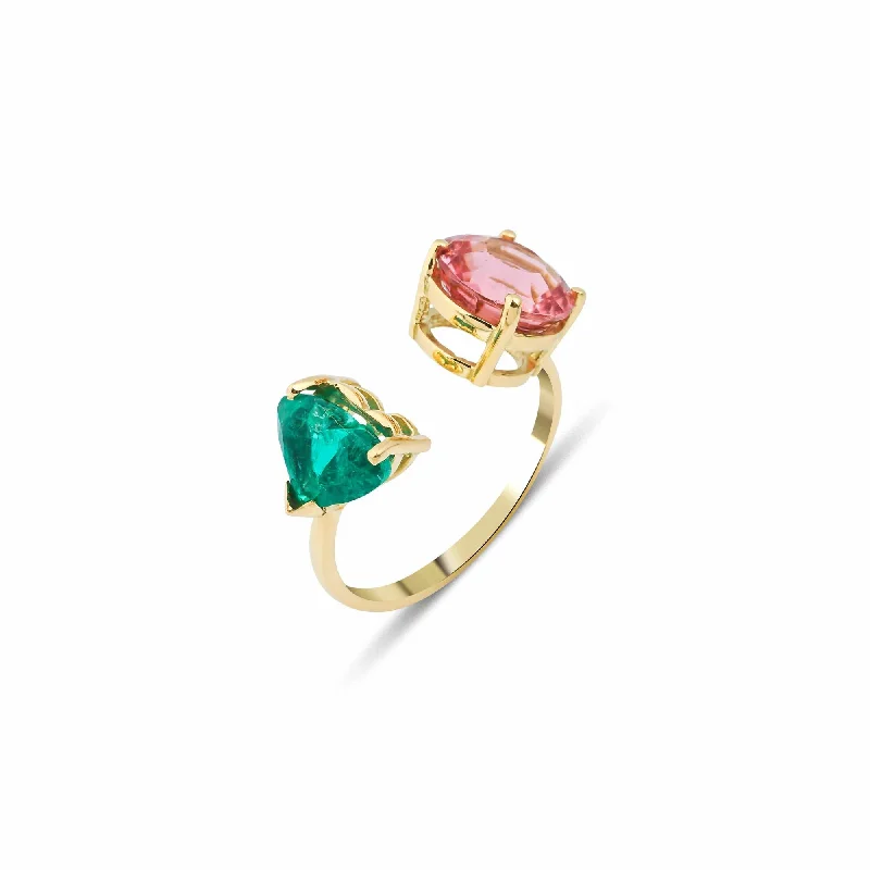 Garnet Gemstone Rings in 18K Gold Vermeil with Intricate Engravings for a Traditional AestheticArtisia Duo 18K Gold Ring w. Emerald & Tourmaline