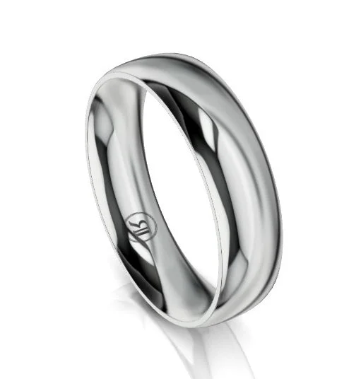 Men's Tungsten Carbide Wedding Bands with a Matte Finish and Grooved Details for a Modern and Durable OptionHalf Dome Luxe Comfort Fit Wedding Ring (AB) - White Gold