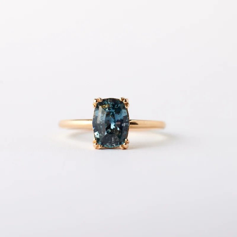 Art Deco Engagement Rings with Geometric Patterns and Baguette - Cut Diamond AccentsKennedy Ring - 1.91 Carat Teal Blue Geo-Cut Sapphire