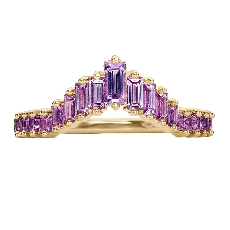 Cluster Engagement Rings with Multiple Small Diamonds Arranged in a Stunning DesignLilac Sapphire Baguette Curved Tiara Ring