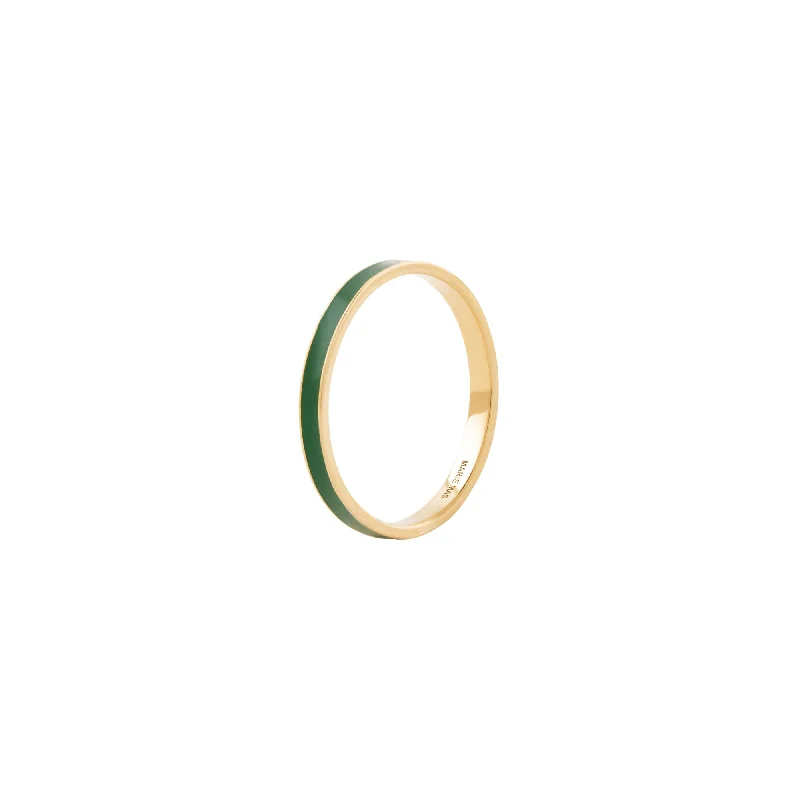 Vintage - Style Filigree Wedding Bands in 14K Gold for a Romantic and Antique - Inspired AestheticUnisex I 18K Gold Ring w. Green Lacquer