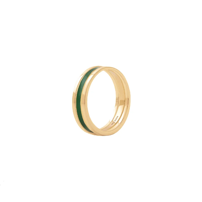 Emerald - Cut Gemstone Wedding Bands in 18K Gold for a Luxurious and Statement - Making PieceUnisex We 18K Gold Ring w. Green Lacquer