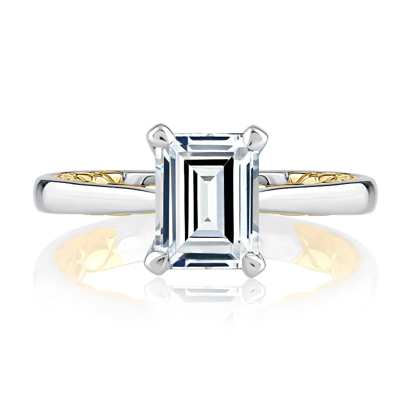 Art Deco Engagement Rings with Geometric Patterns and Baguette - Cut Diamond AccentsDiamond Semi Mount Ring | 14k White & Yellow (1.50ct Head)