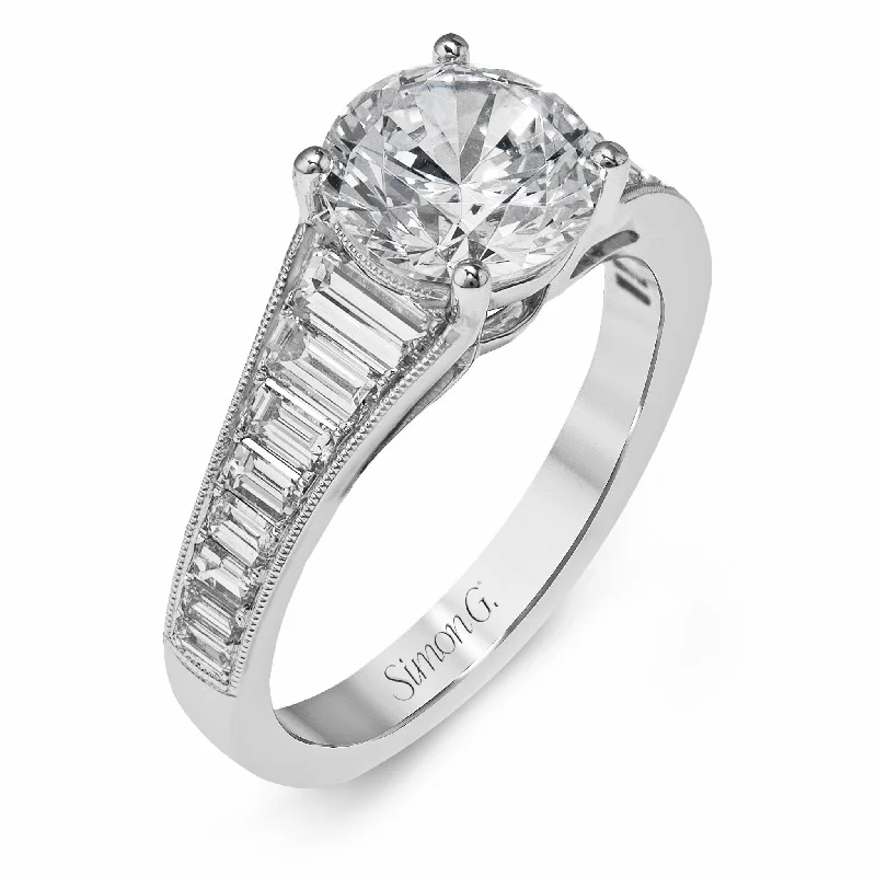 Marquise Cut Engagement Rings with a Channel - Set Diamond BandRound-Cut Engagement Ring In 18k Gold With Diamonds