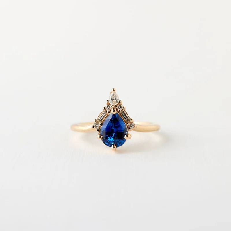 Marquise Cut Engagement Rings with a Channel - Set Diamond BandNori ring - 1.21 carat blue pear sapphire