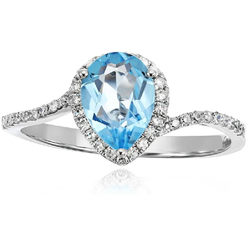 Aquamarine Gemstone Rings in 9K Gold with a Bezel Setting for a Modern and Secure FitPinctore 10k White Gold Swiss Blue Topaz Diamond Engagement Ring