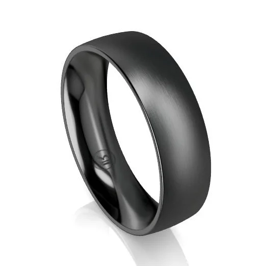 Stackable Wedding Bands in Sterling Silver with Enamel Inlays for a Colorful and Versatile OptionQuarter Curved Black Zirconium Wedding Ring - Comfort Fit (AC)