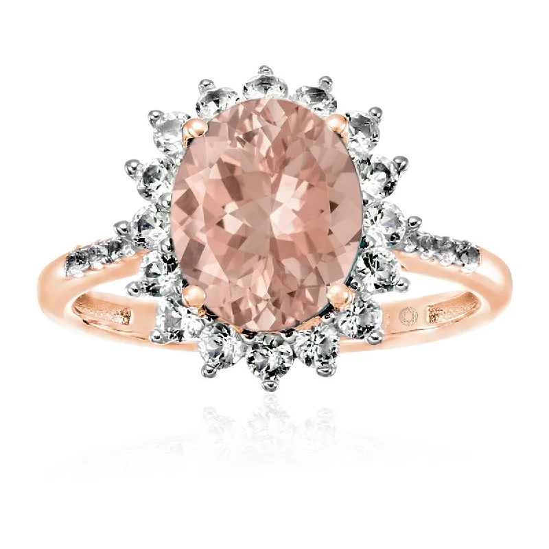 Garnet Gemstone Rings in 18K Gold Vermeil with Intricate Engravings for a Traditional AestheticRose Gold Plated Over Sterling Silver Morganite,Created White Sapphire Ring