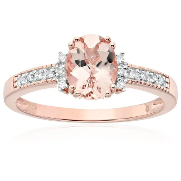 Garnet Gemstone Rings in 18K Gold Vermeil with Intricate Engravings for a Traditional AestheticRose Gold-plated Silver Morganite Diamond Accent Engagement Ring, Sz 7 - Pink