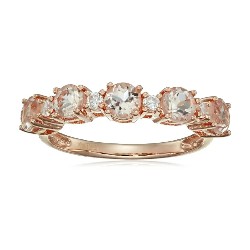 Citrine Gemstone Rings in Stainless Steel with a Stackable Design for a Trendy Everyday WearRose Gold Plated Silver Morganite & Natural White Zircon Band Ring - peach