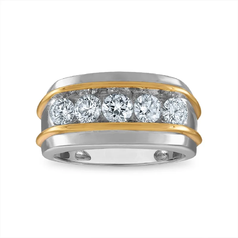 Two - Tone Gold and Silver Wedding Bands with a Twist Design for a Contemporary and Eye - Catching StyleSignature EcoLove 1-1/2 CTW Lab Grown Diamond Wedding Ring in 14KT White and Yellow Gold