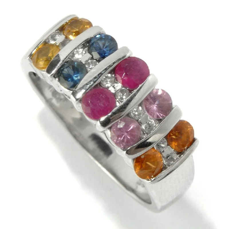 Agate Gemstone Rings in Sterling Silver with a Mosaic - Inspired Inlay for a Bohemian StyleSterling Silver 2.99Ctw Multi Sapphire Ring