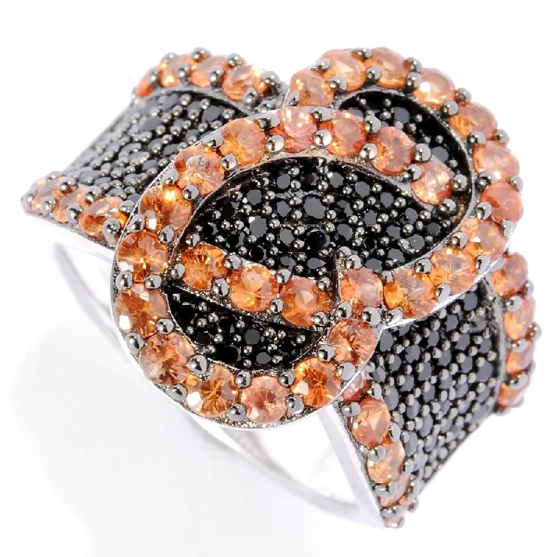 Amethyst Gemstone Rings in Sterling Silver with a Halo of Cubic Zirconia for a Budget - Friendly LuxurySterling Silver 3.06Ctw Orange Sapphire & Black Spinel Band Ring