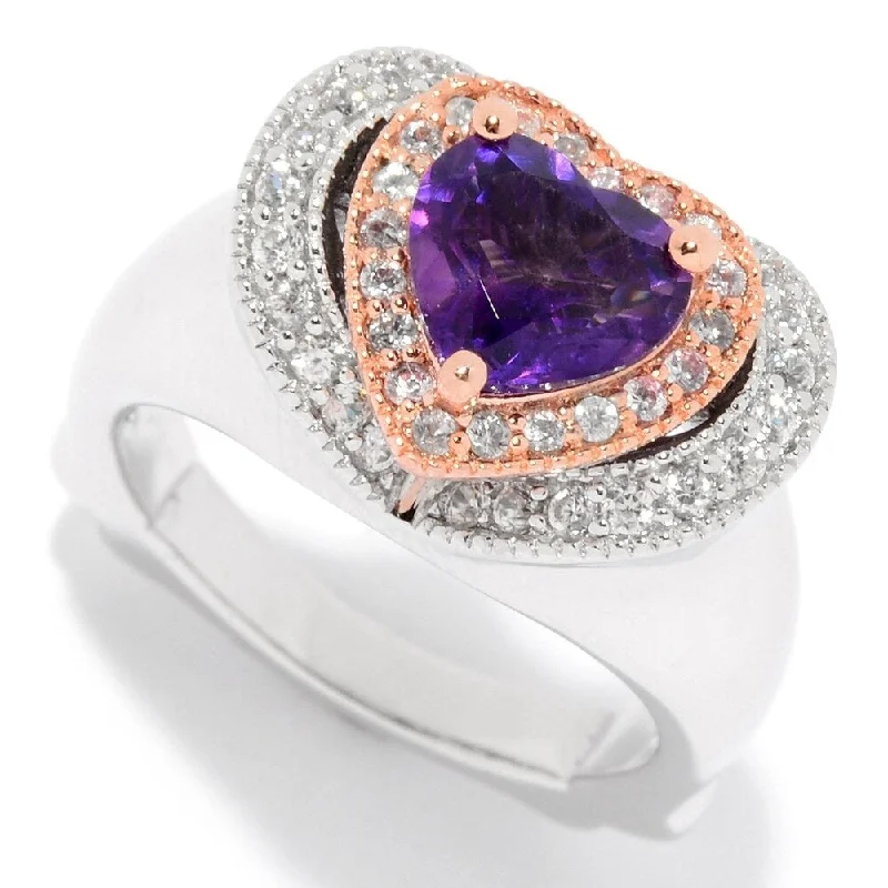 Tourmaline Gemstone Rings in 18K Two - Tone Gold with a Floral - Shaped Setting for a Feminine TouchSterling Silver African Amethyst Heart Cut & White Zircon Ring - Purple