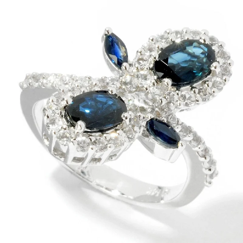 Emerald Gemstone Rings Set in Platinum with Filigree Work for a Vintage - Inspired LookSterling Silver Blue Sapphire and Created White Sapphire Ring