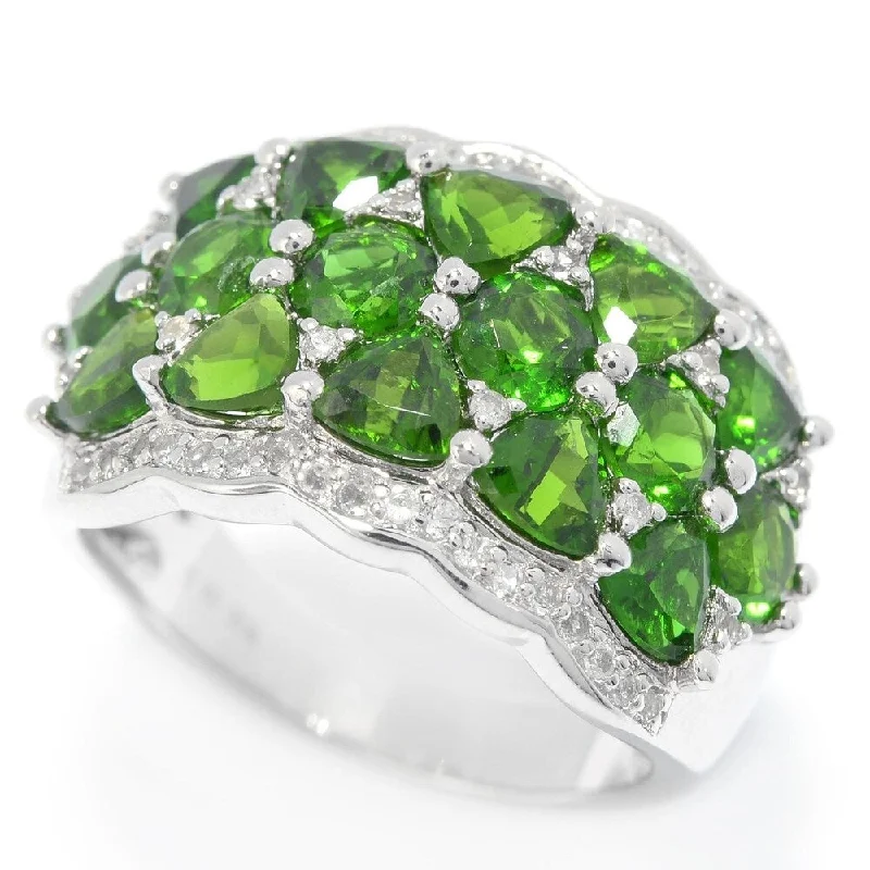 Aquamarine Gemstone Rings in 9K Gold with a Bezel Setting for a Modern and Secure FitSterling Silver Chrome Diopside & White Topaz Cluster Ring - Green