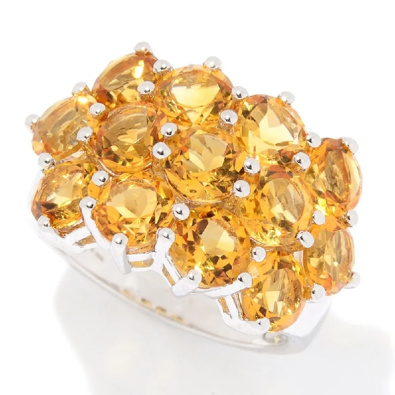 Garnet Gemstone Rings in 18K Gold Vermeil with Intricate Engravings for a Traditional AestheticSterling Silver Citrine Round Cut 3 Row Ring - Yellow