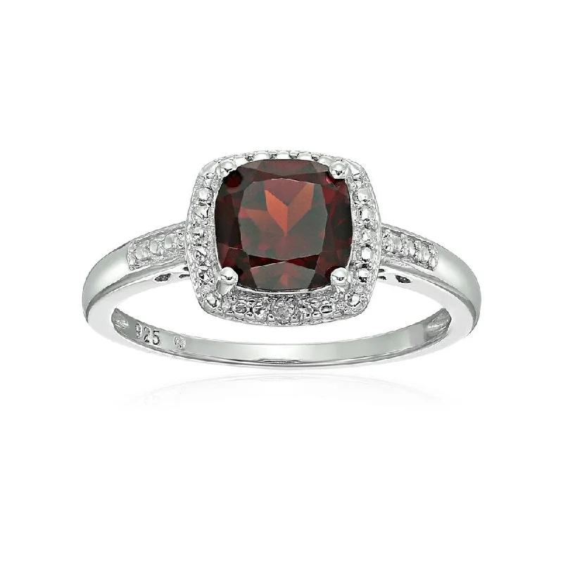 Emerald Gemstone Rings Set in Platinum with Filigree Work for a Vintage - Inspired LookSterling Silver Garnet & Diamond Accented Engagement Ring - Red