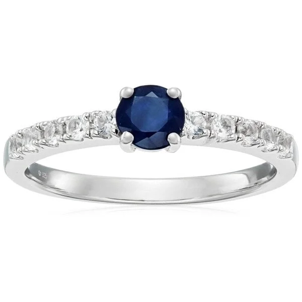 Tanzanite Gemstone Rings in 10K Gold with a Trilogy Design for a Sophisticated GiftSterling Silver Genuine Blue Sapphire and Created White Sapphire Ring