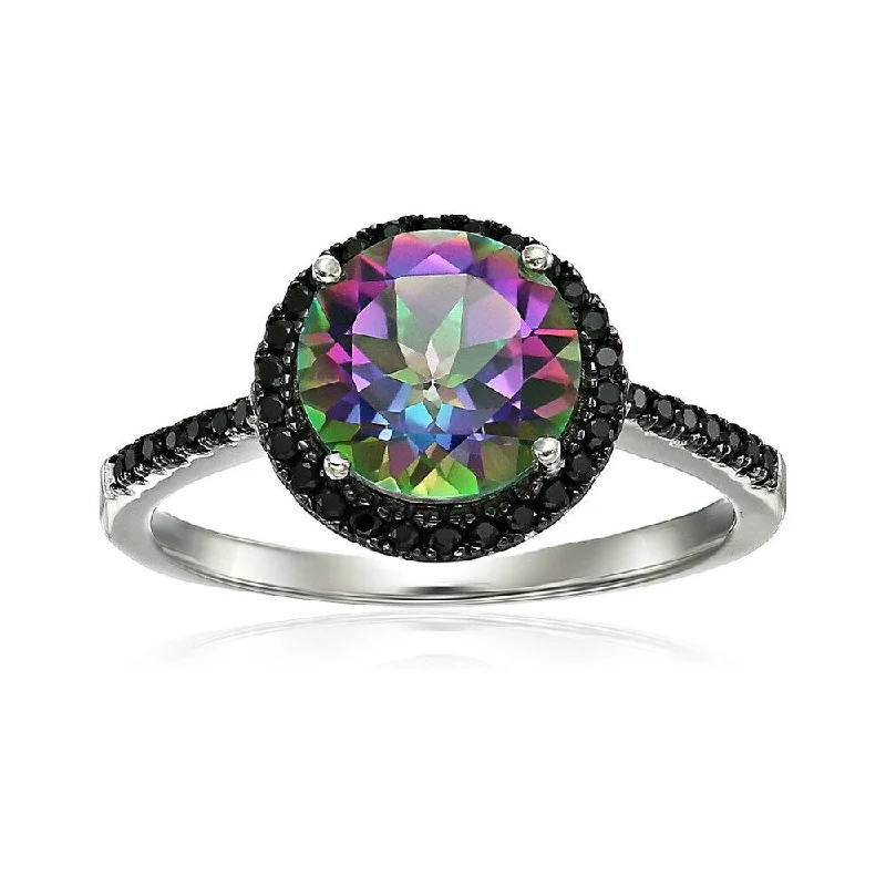 Tanzanite Gemstone Rings in 10K Gold with a Trilogy Design for a Sophisticated GiftSterling Silver Mystic Topaz and Black Spinel Halo Engagement Ring - Green