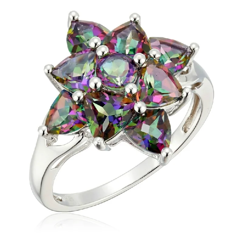 Amethyst Gemstone Rings in Sterling Silver with a Halo of Cubic Zirconia for a Budget - Friendly LuxurySterling Silver Mystic Topaz Cluster Ring - Green