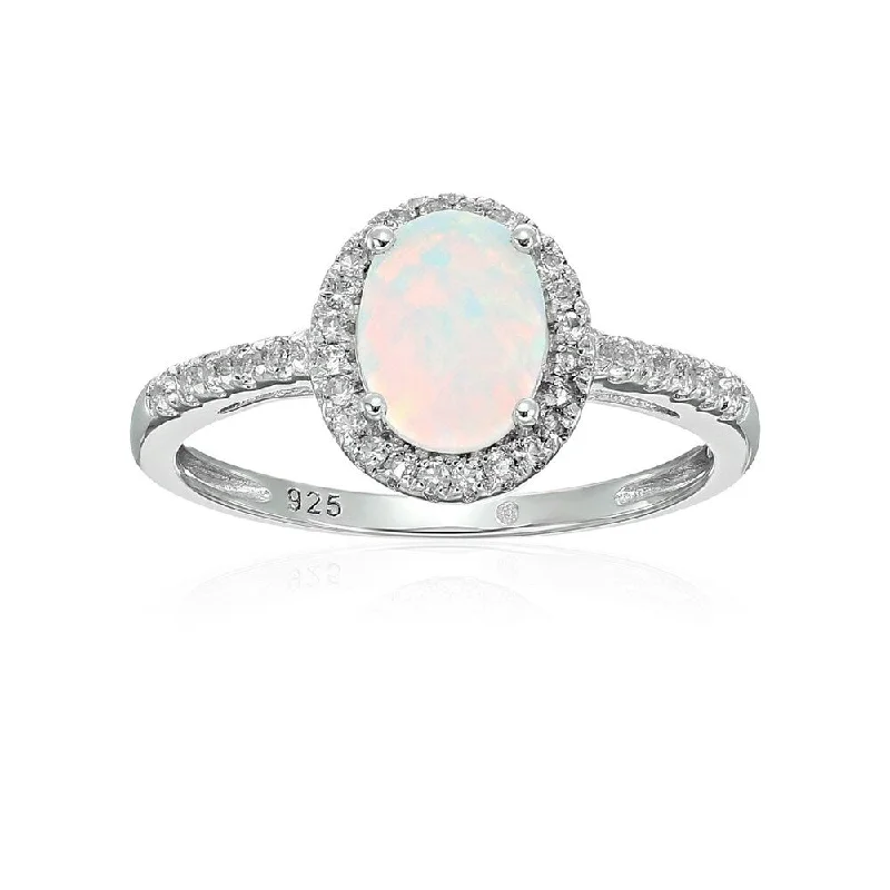 Opal Gemstone Rings in Rose Gold with a Milgrain Edge for a Feminine and Romantic StyleSterling Silver Oval Created Opal and White Topaz Engagement Ring