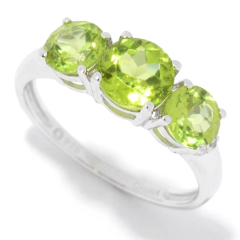 Peridot Gemstone Rings in 14K Gold - Filled Metal with a Pave - Set Band for a Sparkling LookSterling Silver Peridot Round Cut 3-Stone Ring Size-7 - Green