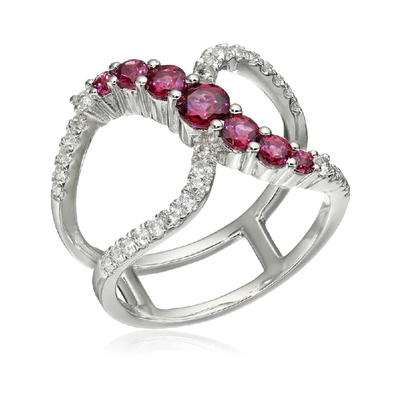 Opal Gemstone Rings in Rose Gold with a Milgrain Edge for a Feminine and Romantic StyleSterling Silver Rhodolite and Created White Sapphire Ring