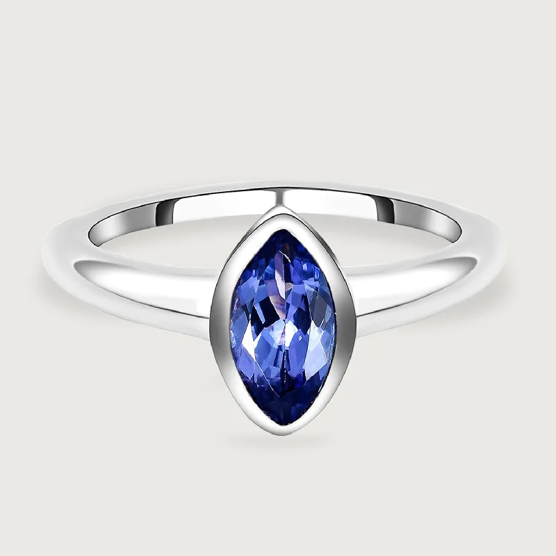 Rose Gold - Plated Engagement and Wedding Band Sets with a Halo of Cubic Zirconia for a Glamorous and Affordable LookSurf Moon Ring with Tanzanite