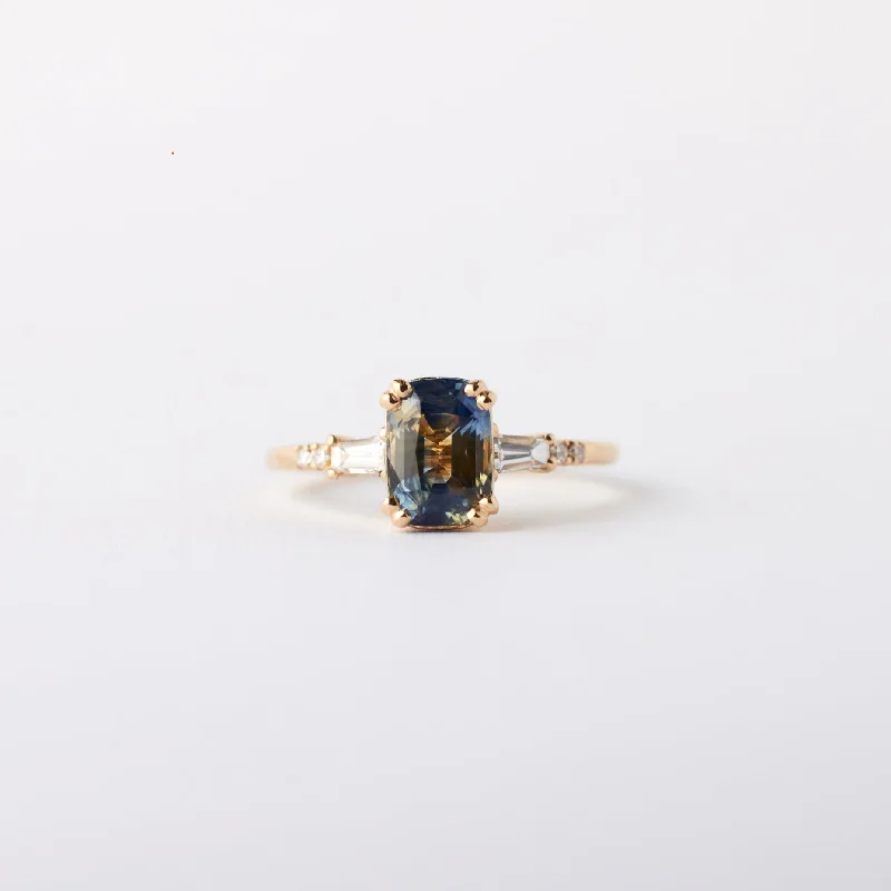 Pear - Shaped Engagement Rings in Yellow Gold with a Diamond - Encrusted BandSylvie ring - 1.51 Carat Yellow + Blue Cushion Cut Sapphire