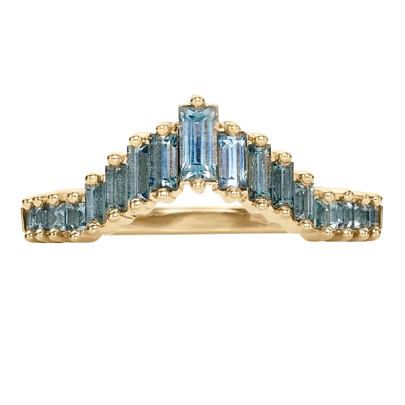 Marquise Cut Engagement Rings with a Channel - Set Diamond BandTeal Sapphire Baguette Curved Tiara Ring