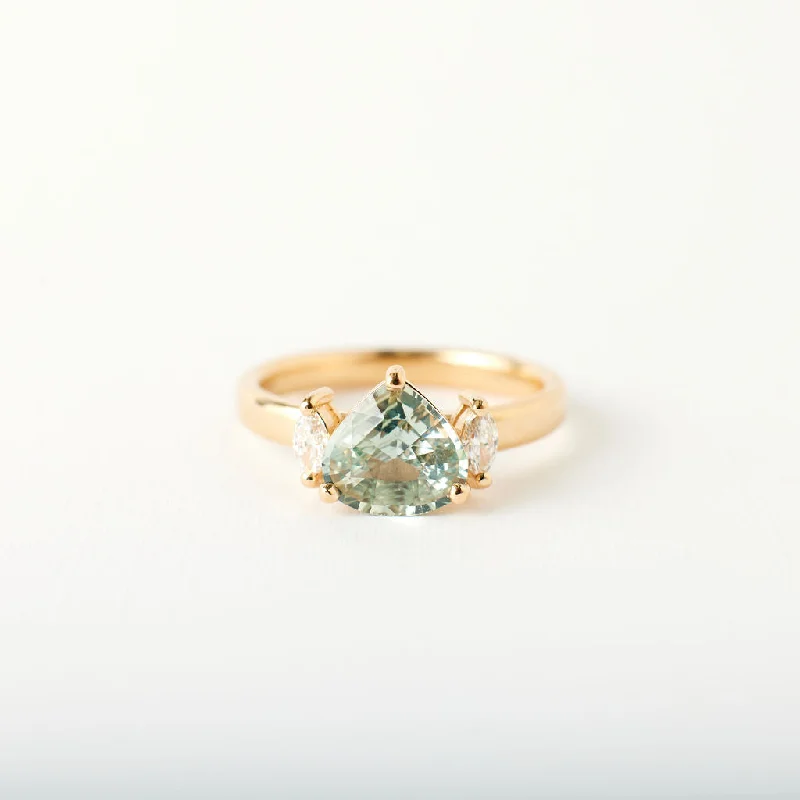 Vintage - Inspired Engagement Rings with Filigree Work and Emerald - Cut Center StoneTillie ring - 1.56 carat silver-blue pear sapphire