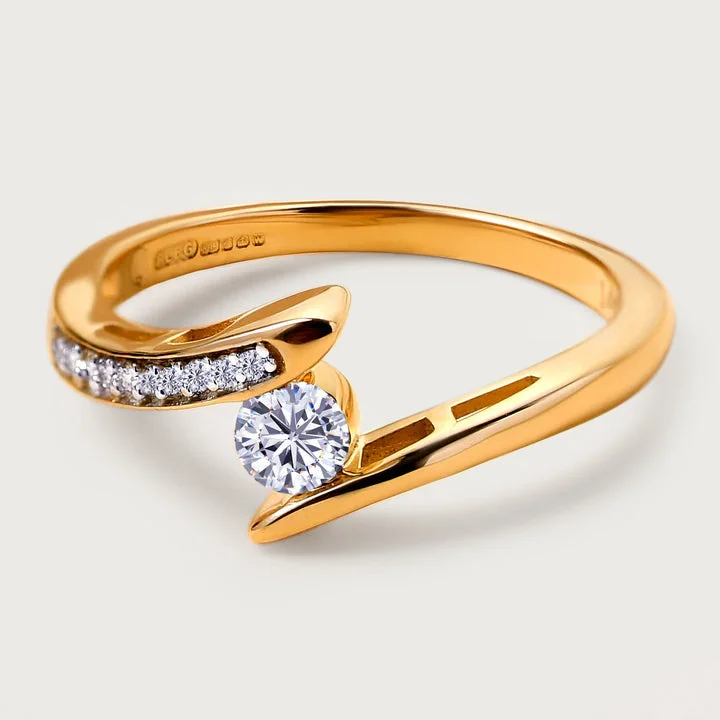 Sapphire - and - Diamond - Accented Wedding Bands in Platinum for a Royal and Sophisticated LookVersa Solitaire Certified Diamond (I1-GH) Bypass Ring in 14K Yellow Gold