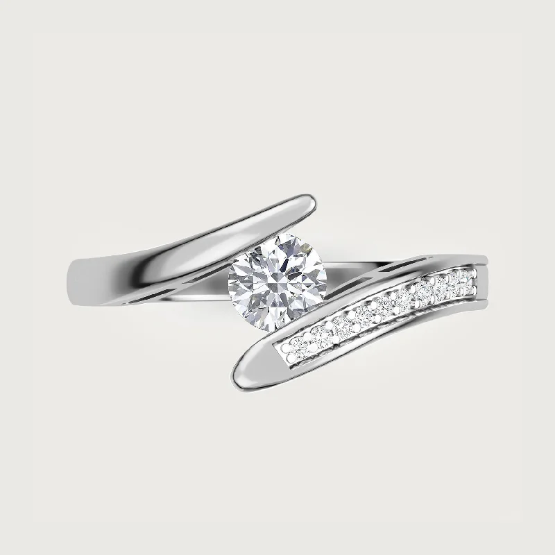 Emerald - Cut Gemstone Wedding Bands in 18K Gold for a Luxurious and Statement - Making PieceVersa Solitaire Certified Diamond (I1-GH) Bypass Ring in 14K White Gold