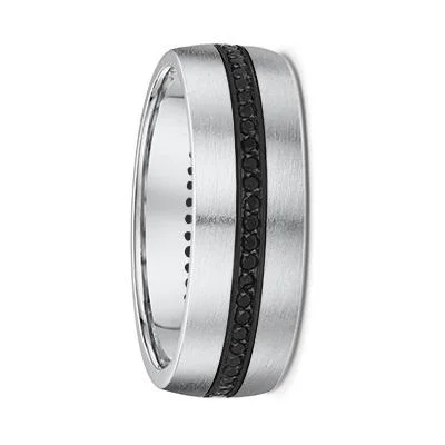 Laser - Etched Floral Design Wedding Bands in Palladium for a Delicate and Intricate LookWhite Gold Mens Wedding Ring With Black Diamonds (178B01)