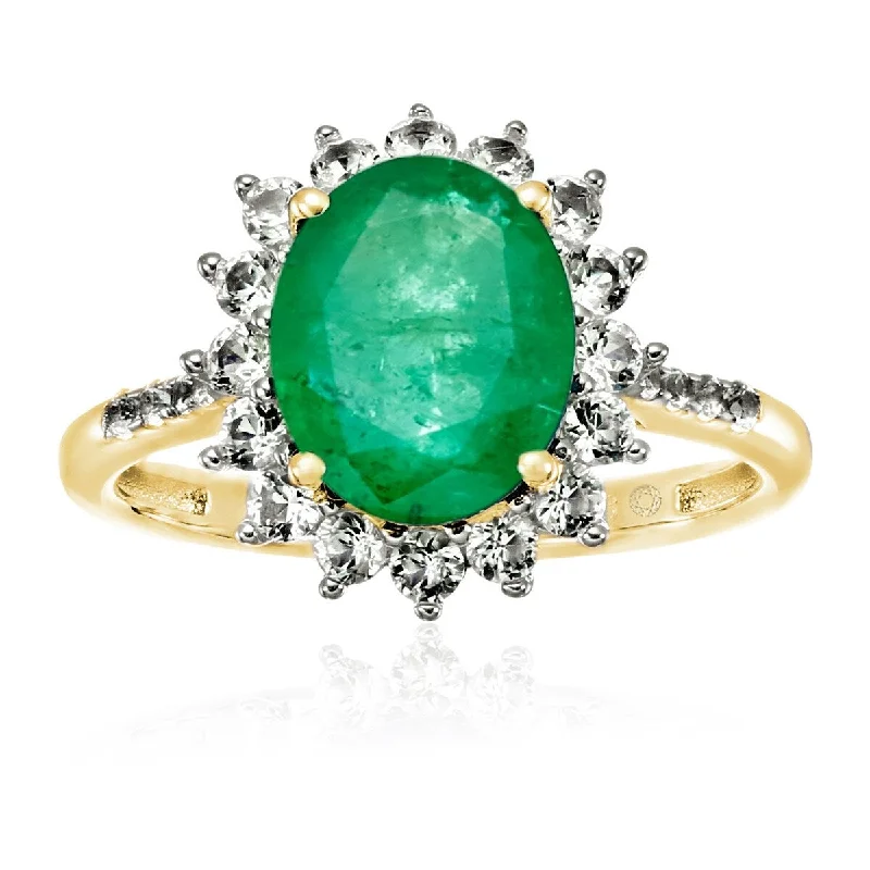 Peridot Gemstone Rings in 14K Gold - Filled Metal with a Pave - Set Band for a Sparkling LookYellow Gold Plated Over Sterling Silver Sakota Emerald and Created White Sapphire Ring