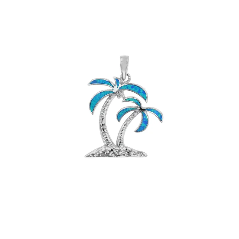 Hammered Copper Tree Pendant Necklace for Nature - Inspired Home Decor EnthusiastsBlue Opal Island Palm Tree Pendant (Silver)