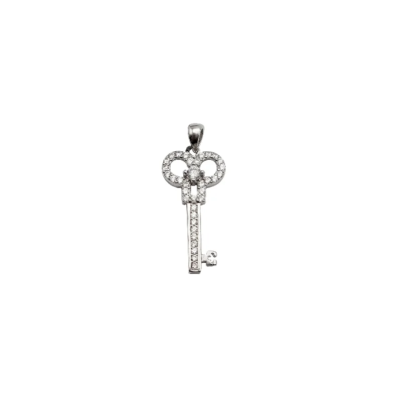 Magnetic - Closure Pendant Necklace with a Hidden Compartment for Secret KeepersCubic Zirconia Key Pendant (Silver) Magnetic - Closure Pendant Necklace with a Hidden Compartment for Secret KeepersCubic Zirconia Key Pendant (Silver)